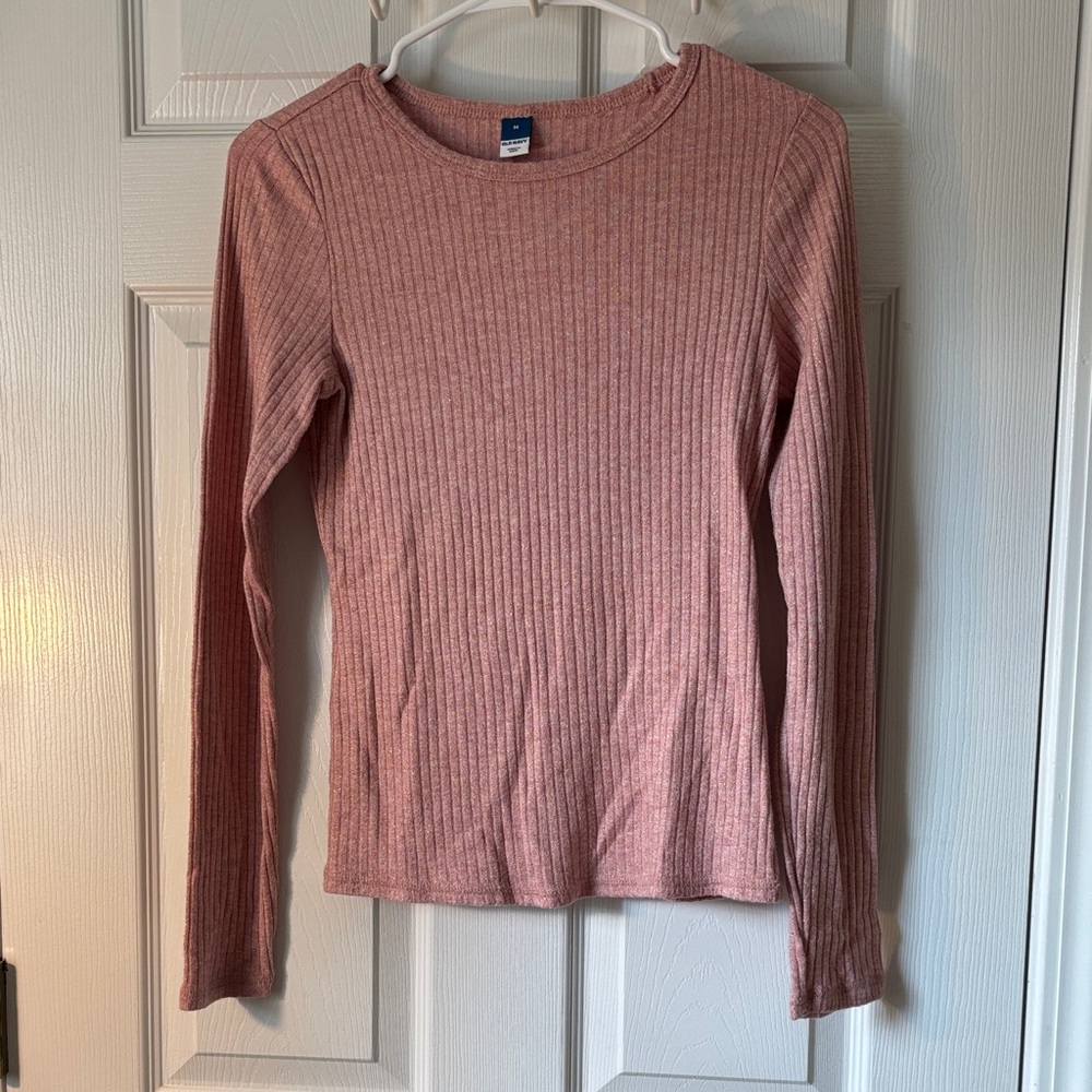 Pink Glittery Long Sleeve Textured Top – Old Navy, M
